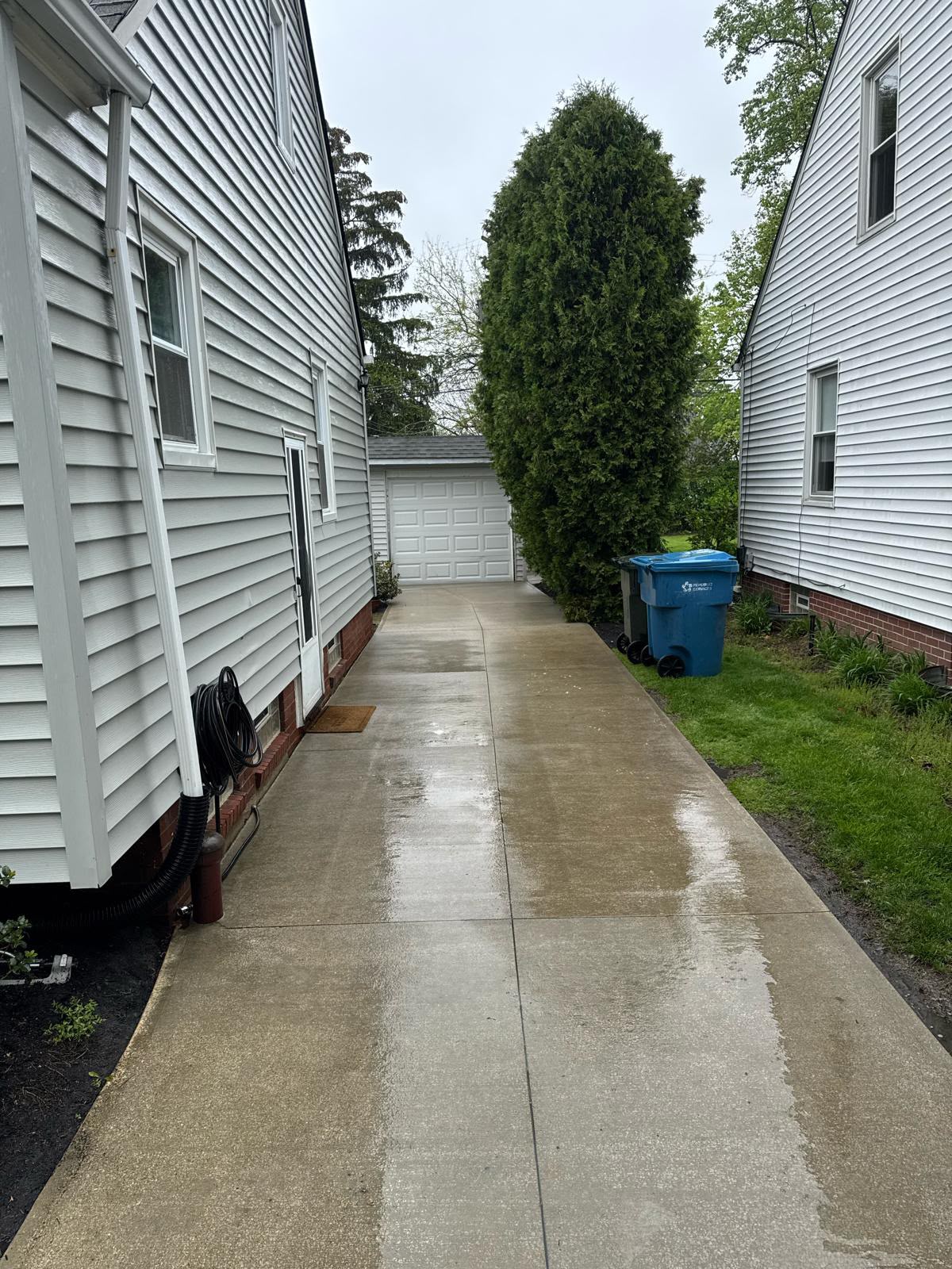 Clean concrete walkway between two homes